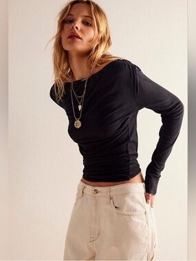 NWT Free People Night We Met Long Sleeve BlackTop Size S Whimsical Fairy Goth